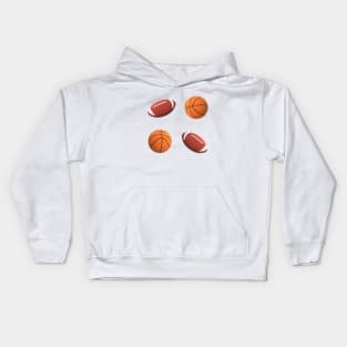 Footballs and Basketballs (Silver Gray Background) Kids Hoodie